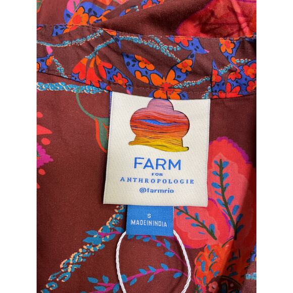 Farm Rio Brown Cotton Button-Front Dress Size S - Picture 4 of 5